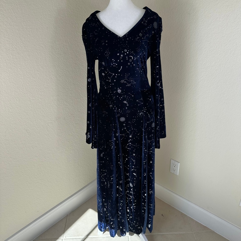 Spirit Celestial Maxi Dress Womens S/M Navy Blue Velvet Whimsigoth Witchy Star - Picture 3 of 10